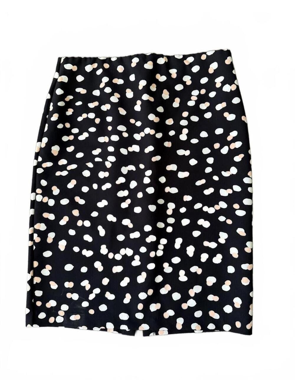 Philosophy Skirt Size 12 Polka Dot Black White Tan Office Work Polyester Stretch